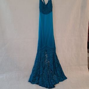 Issue Women's 100% Silk Embroidery Crisscross  Back Gown In Teal Sz 4